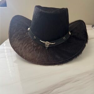 Real fur Black Cowboy Hat with Bull Emblem